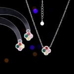 Wholesale clover zircon jewelry set with necklace and earrings in white gold plating – trendy, high-quality fashion jewelry from JuneJewelry.com.