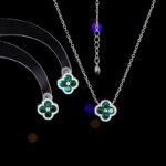 Wholesale clover zircon jewelry set with necklace and earrings in white gold plating – trendy, high-quality fashion jewelry from JuneJewelry.com.