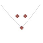 Wholesale clover zircon jewelry set with necklace and earrings in white gold plating – trendy, high-quality fashion jewelry from JuneJewelry.com.