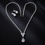 Luxury teardrop jewelry set with micro-pavé zircon stones, white gold plated earrings and necklace from JuneJewelry.com – elegant wholesale bridal jewelry.