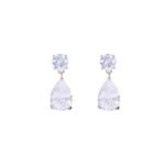 Luxury teardrop jewelry set with micro-pavé zircon stones, white gold plated earrings and necklace from JuneJewelry.com – elegant wholesale bridal jewelry.
