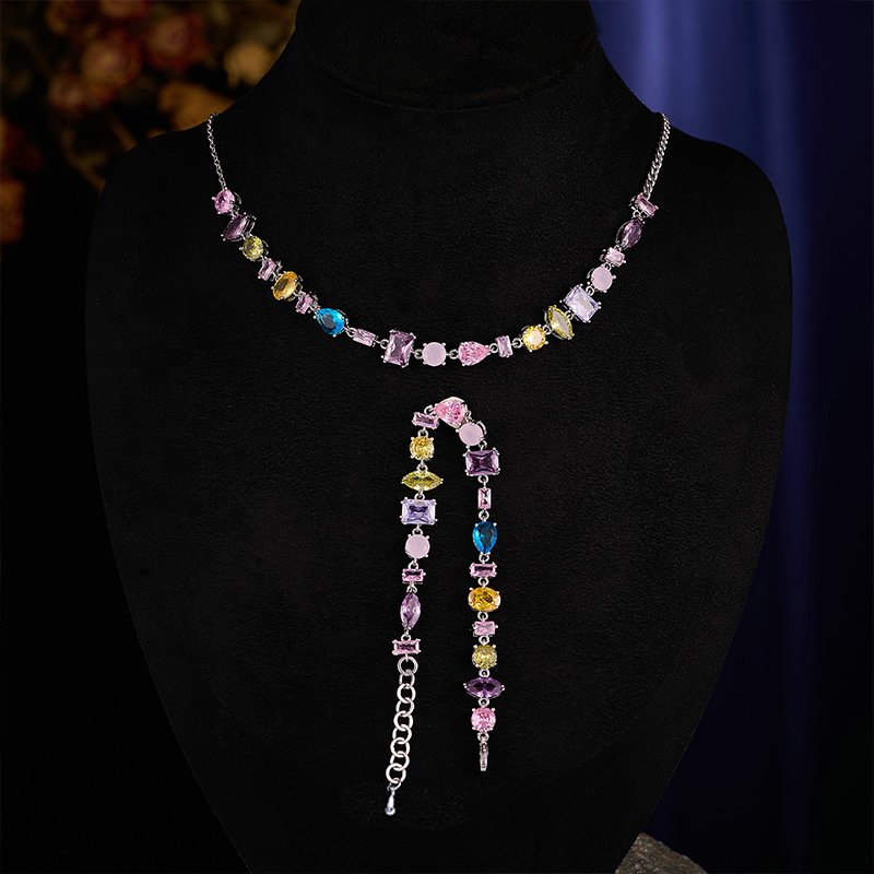 L-039 (8) Wholesale colorful jewelry set with necklace and bracelet in gold or white gold plating – sweet and trendy fashion accessories from JuneJewelry.com.