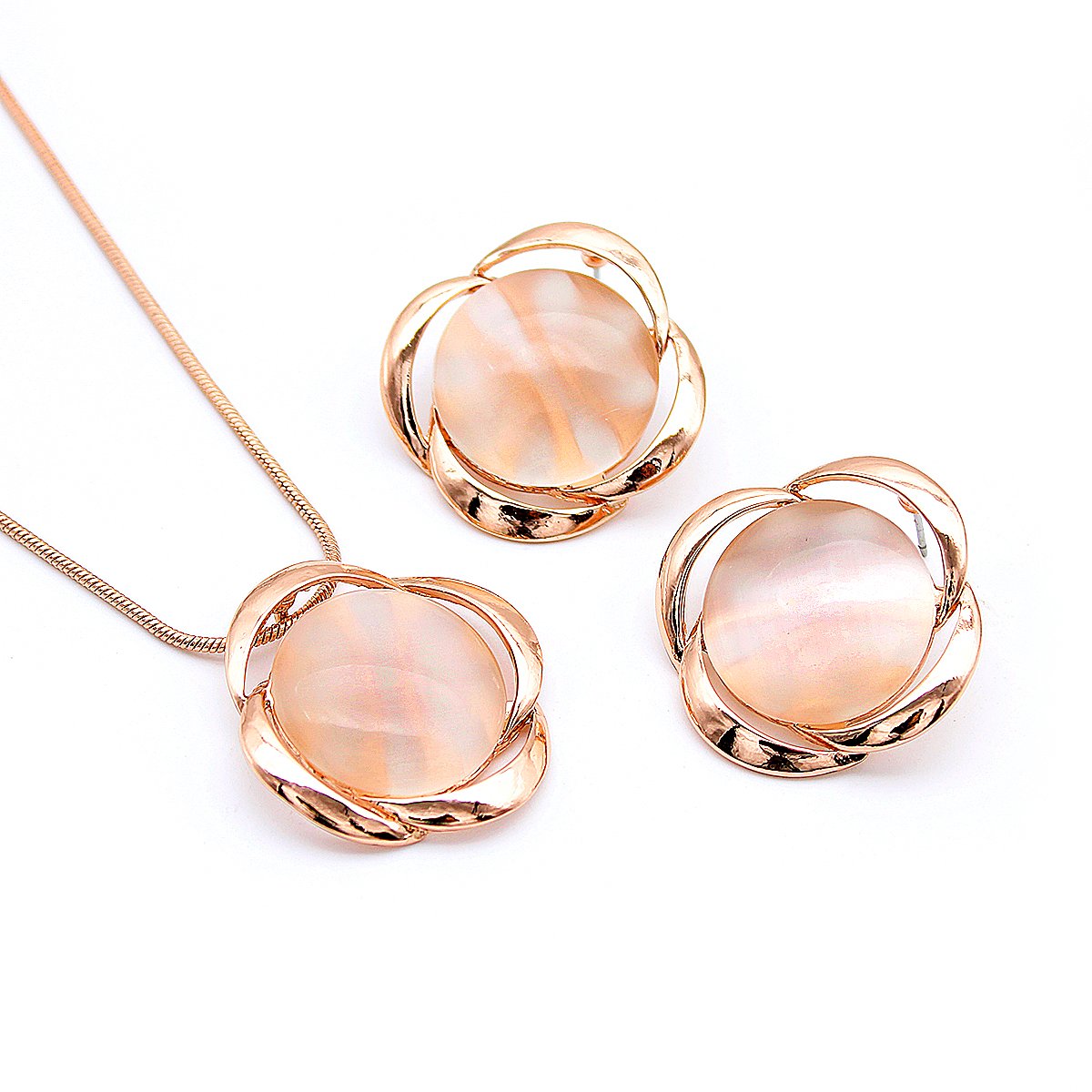 SN1081211.84.A Wholesale Orbital Cat Eye Set with round milky stone and cubic zirconia band in rose gold plating from JuneJewelry.com – unique fashion jewelry for bulk orders.