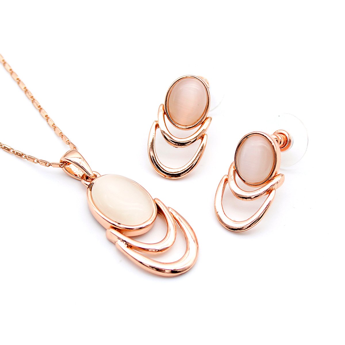SN1912015.78.A Wholesale Modern Cat Eye Jewelry Set with oval cat eye stone in a flowing rose gold plated setting from JuneJewelry.com – cheap, high-quality fashion jewelry for bulk orders with free shipping.