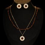 Wholesale vintage natural stone beaded layered necklace and round earrings set for women – elegant and versatile jewelry from JuneJewelry.com.