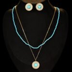 Wholesale vintage natural stone beaded layered necklace and round earrings set for women – elegant and versatile jewelry from JuneJewelry.com.