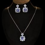 Wholesale perfume bottle jewelry set – crystal necklace and matching earrings with colorful gemstones, elegant high-end bridal and evening jewelry.