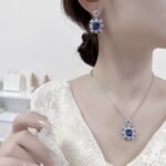 Wholesale perfume bottle jewelry set – crystal necklace and matching earrings with colorful gemstones, elegant high-end bridal and evening jewelry.