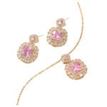 Wholesale perfume bottle jewelry set – crystal necklace and matching earrings with colorful gemstones, elegant high-end bridal and evening jewelry.