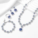 Luxury zircon jewelry set wholesale – white gold plated 4-piece necklace, earrings, bracelet, and ring with geometric zircon stones from JuneJewelry.com.
