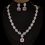 Luxury zircon jewelry set wholesale – white gold plated 4-piece necklace, earrings, bracelet, and ring with geometric zircon stones from JuneJewelry.com.