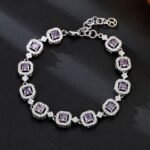 Luxury zircon jewelry set wholesale – white gold plated 4-piece necklace, earrings, bracelet, and ring with geometric zircon stones from JuneJewelry.com.