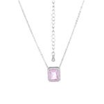 Wholesale pink square zircon jewelry set with minimalist necklace and stud earrings in white gold plating – elegant fashion jewelry from JuneJewelry.com.
