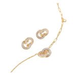 Geometric shell and cubic zirconia necklace and earrings jewelry set plated with 18K gold – luxury wholesale jewelry for women.