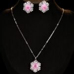 Luxury zircon jewelry set wholesale – colorful zircon earrings and necklace on white gold plated brass, elegant evening jewelry from JuneJewelry.com.