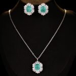 Luxury zircon jewelry set wholesale – colorful zircon earrings and necklace on white gold plated brass, elegant evening jewelry from JuneJewelry.com.