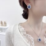 Luxury zircon jewelry set wholesale – colorful zircon earrings and necklace on white gold plated brass, elegant evening jewelry from JuneJewelry.com.