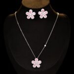 Wholesale High-End Micro Inlaid Zircon Sunflower Jewelry Set, featuring brilliant micro-set zircon gemstones, white gold plated copper, elegant sunflower stud earrings, and a matching luxury choker necklace, a premium set from junejewelry.com.