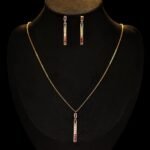Rainbow zircon jewelry set with colorful bar necklace and matching earrings, 18K gold plated copper from JuneJewelry.com – elegant wholesale jewelry.