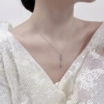 Rainbow zircon jewelry set with colorful bar necklace and matching earrings, 18K gold plated copper from JuneJewelry.com – elegant wholesale jewelry.