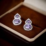 Wholesale Purple Zircon Gourd Prosperity Set (Hulu shape), featuring copper plated with white gold, vibrant micro-pave purple zircon stones, gourd stud earrings, and a simple versatile neck chain, a light luxury set for spring/summer from junejewelry.com.