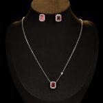 Wholesale square zircon jewelry set with minimalist necklace and stud earrings – elegant daily wear fashion jewelry from JuneJewelry.com.