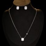 Wholesale square zircon jewelry set with minimalist necklace and stud earrings – elegant daily wear fashion jewelry from JuneJewelry.com.