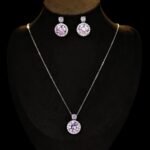 Wholesale zircon circle jewelry set – matching earrings and necklace with elegant minimalist design, light luxury fashion jewelry for bulk orders.