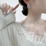 Wholesale zircon circle jewelry set – matching earrings and necklace with elegant minimalist design, light luxury fashion jewelry for bulk orders.