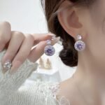 Wholesale zircon circle jewelry set – matching earrings and necklace with elegant minimalist design, light luxury fashion jewelry for bulk orders.