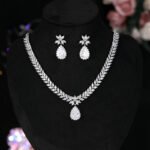 Wholesale luxury wheat drop zircon jewelry set with bridal necklace and earrings – elegant white gold-plated jewelry from JuneJewelry.com.