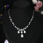 Wholesale luxury bridal zircon jewelry set with princess necklace and earrings – elegant wedding jewelry in white gold plating from JuneJewelry.com.