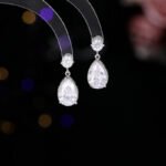 Wholesale luxury bridal zircon jewelry set with princess necklace and earrings – elegant wedding jewelry in white gold plating from JuneJewelry.com.