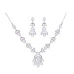 Wholesale Light Luxury Bridal Zircon Necklace Set, featuring a high-end design with brilliant zircon stones and copper settings, perfect wedding accessories for pairing with a formal gown, available in ready stock.