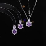 Wholesale Star Zircon Jewelry Set, featuring a simple six-pointed star design, white gold plated copper, super sparkling micro-pave zircon stones, dainty stud earrings, and a matching necklace, a high-end sense celestial set from junejewelry.com.