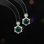 Wholesale Star Zircon Jewelry Set, featuring a simple six-pointed star design, white gold plated copper, super sparkling micro-pave zircon stones, dainty stud earrings, and a matching necklace, a high-end sense celestial set from junejewelry.com.