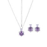 Wholesale Star Zircon Jewelry Set, featuring a simple six-pointed star design, white gold plated copper, super sparkling micro-pave zircon stones, dainty stud earrings, and a matching necklace, a high-end sense celestial set from junejewelry.com.