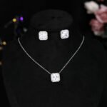 Wholesale ice crack jewelry set with zircon necklace and earrings in white gold plating – cute, fresh fashion jewelry from JuneJewelry.com.