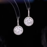 Simple Round Zircon Necklace and Earrings Set, new luxury geometric circle design, all-match clavicle chain, high-end.