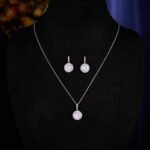 Simple Round Zircon Necklace and Earrings Set, new luxury geometric circle design, all-match clavicle chain, high-end.