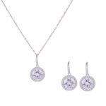Simple Round Zircon Necklace and Earrings Set, new luxury geometric circle design, all-match clavicle chain, high-end.