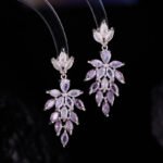 Wholesale leaf jewelry set with sparkling cubic zirconia necklace and earrings in white gold plated copper from JuneJewelry.com – elegant luxury jewelry for bulk buyers.