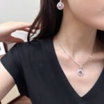 Wholesale zircon jewelry set – platinum plated copper necklace and earrings with sparkling zircon stones from JuneJewelry.com.