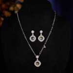 Wholesale zircon jewelry set – platinum plated copper necklace and earrings with sparkling zircon stones from JuneJewelry.com.