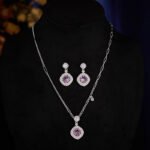 Wholesale zircon jewelry set – platinum plated copper necklace and earrings with sparkling zircon stones from JuneJewelry.com.