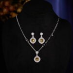 Wholesale zircon jewelry set – platinum plated copper necklace and earrings with sparkling zircon stones from JuneJewelry.com.