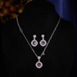 Wholesale zircon jewelry set – platinum plated copper necklace and earrings with sparkling zircon stones from JuneJewelry.com.