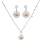 Wholesale zircon jewelry set – platinum plated copper necklace and earrings with sparkling zircon stones from JuneJewelry.com.