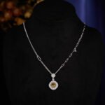 Wholesale zircon jewelry set – platinum plated copper necklace and earrings with sparkling zircon stones from JuneJewelry.com.