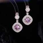 Wholesale zircon jewelry set – platinum plated copper necklace and earrings with sparkling zircon stones from JuneJewelry.com.